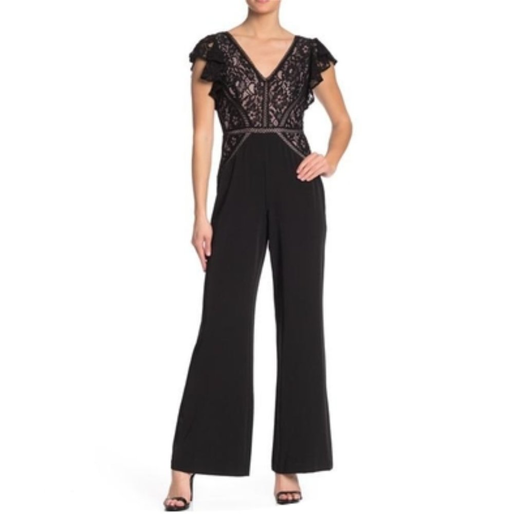 Taylor Lace V-Neck Stretch Crepe Jumpsuit